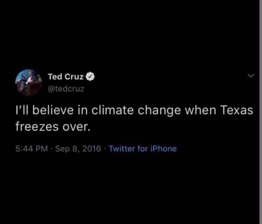 This didn't age well. <a href="/tedcruz/">Ted Cruz</a> 
#texas #ice  #IceStormWarning #icestorm