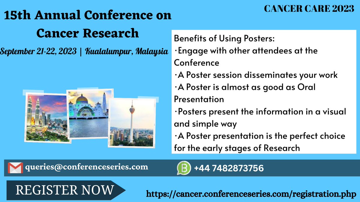 Are you looking to attend a Conference on #cancer research??
Here is the chance to connect with us in Malaysia to discuss and contribute to the future innovations in the field of cancer research. 
#CancerGenetics_Epigenetics #Radiation_Therapy #Chemotherapy #CancerBioinformatics