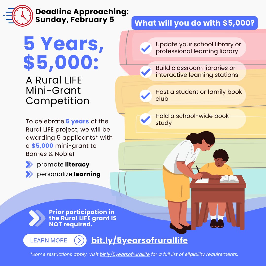 ⌛️ Only 5 days left to apply! ⏱ 

Don't pass up this chance to win a $5,000  mini-grant to Barnes &amp; Noble: bit.ly/5yearsofrurall…
