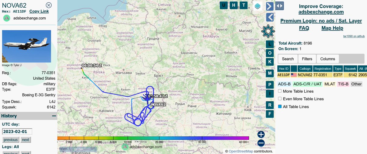 #NOVA62
#AE11DF
77-0351
USAF
Boeing E-3G Sentry
Squawk: 6142 
globe.adsbexchange.com/?icao=ae11df&l…