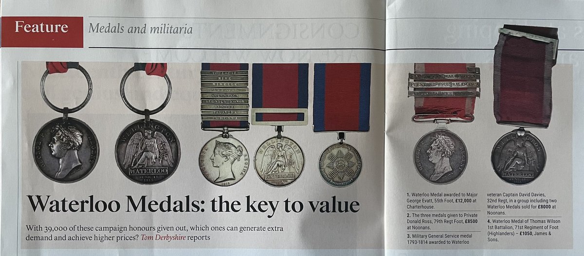 TimPurbrick's tweet image. A feast of medals and militaria from @ATG_Editorial - credit all 📰 and 📷. 

A few here…

Starting with a fabulous selection of #Waterloo and other medals which sold for between £1,050 and £12,000 at a variety of auction houses, all with interesting back stories.

#Clasps