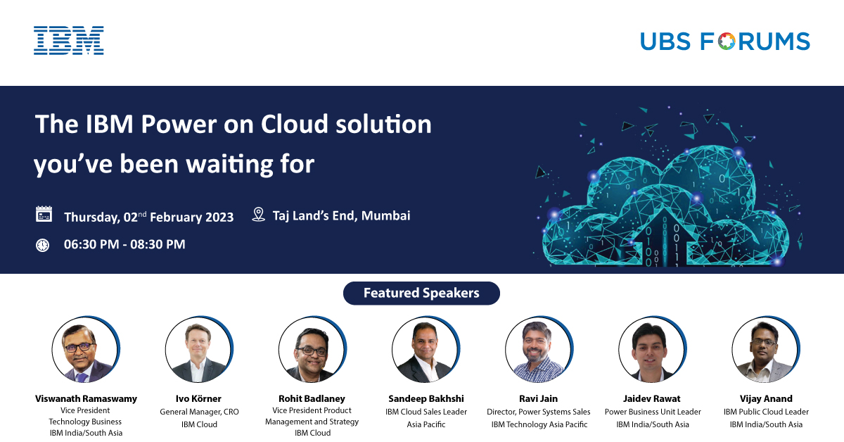 ubsforums's tweet photo. We welcome all our eminent speakers for our @ibm_in event on "The IBM Power on Cloud Solution youโve been waiting for" scheduled on Thu, 02nd Feb 2023, from 6.30pm to 8.30 pm at Taj Landโs End, Mumbai.
For Queries Contact us at 8080160000 /linda@ubsforums.com
#UBSF #cloud #IBM https://t.co/vpL1IYpwgF