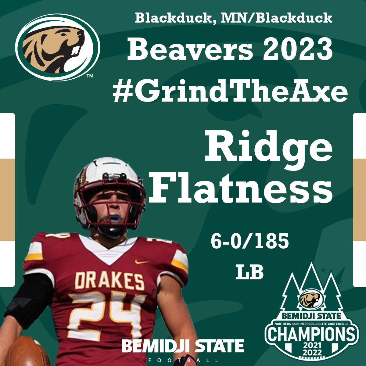Let's get the morning started on #NSD23 as we welcome Ridge Flatness to #BeaverTerritory! Ridge helped Blackduck to their most successful season in two decades this past year! Flatness tallied over 100 tackles his senior year!
#GoBeavers #GrindTheAxe