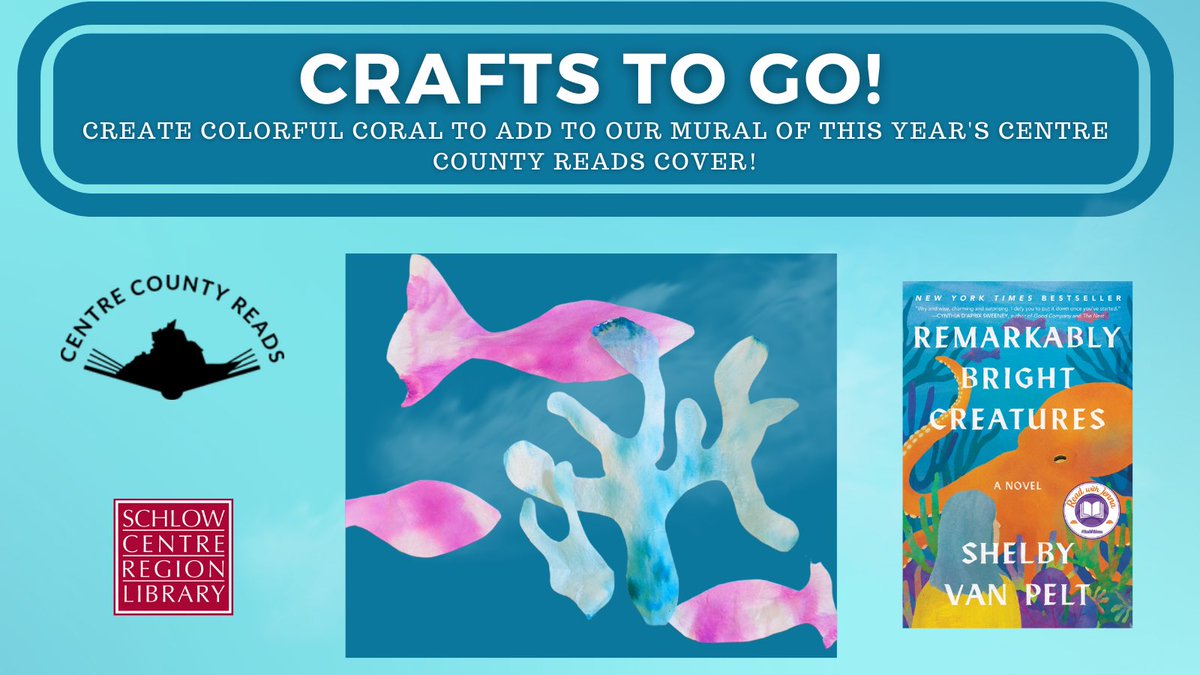 SchlowLibrary's tweet photo. 🪸#CheckOut our latest #CraftsToGo project for adults & teens: #ColorfulCoral to add to our mural of this year’s #CentreCountyReads cover! Visit https://t.co/AKTDUed32U for info on how to reserve your #C2GKit to take home and make, then bring back and add it to the group mural.🪸 https://t.co/0pkBSD6k5c