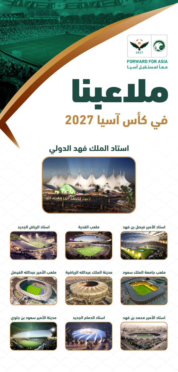 saudiFF's tweet photo. 10 ملاعب 🏟
تستضيف أكبر حدث في القارة 🇸🇦

#معًا_لمستقبل_آسيا 🌏 https://t.co/4Cw5wCHhQd