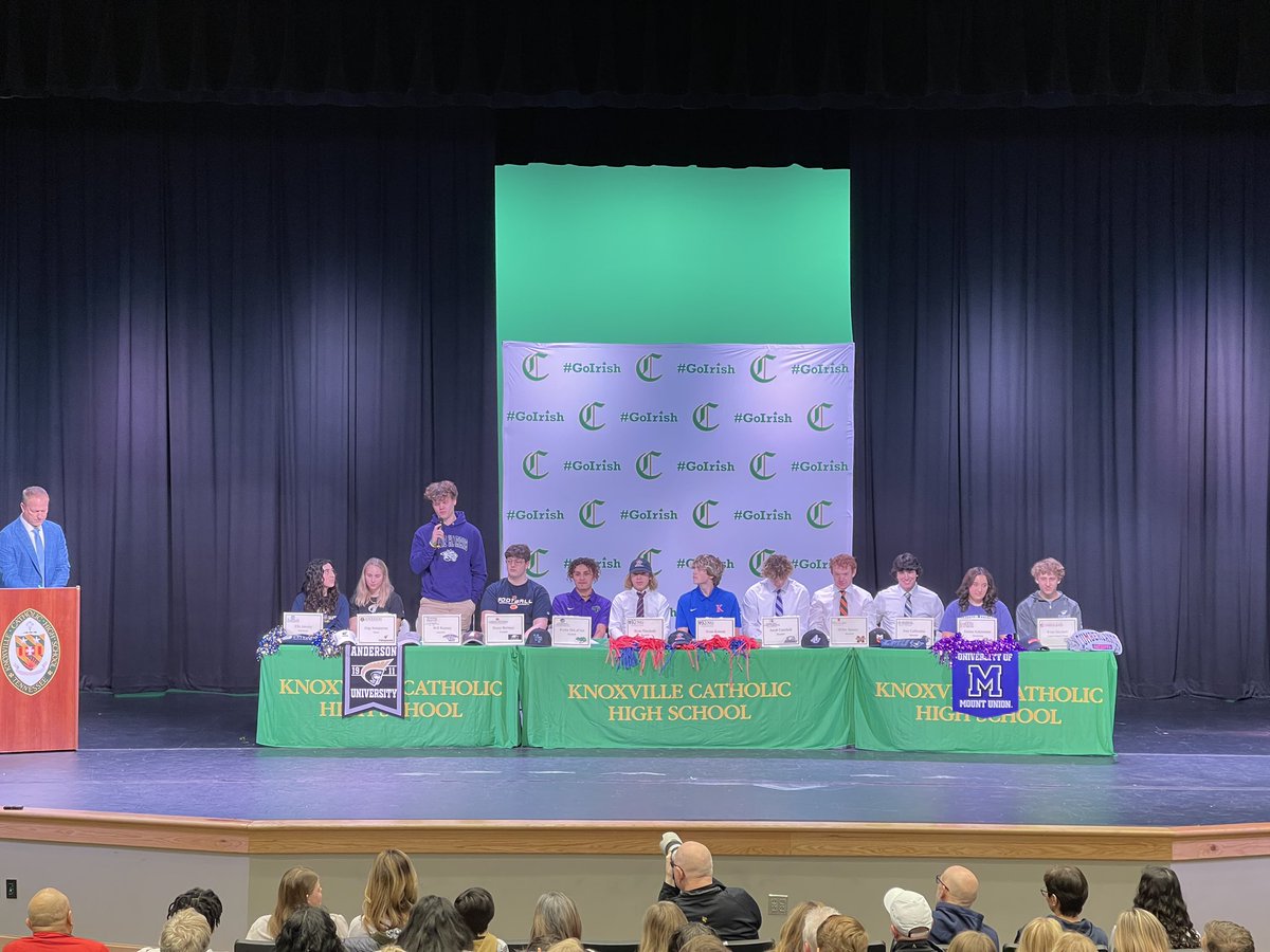 KnoxCatholic's tweet photo. #signingday2023 12 Irish student-athletes chart their college futures in athletics and academics. Congrats to all! #irishbuilt #goirish☘️ https://t.co/cTECHygu9o