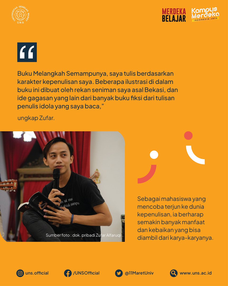 #UNSSolo #BeritaUNS #KotaSolo <a href="/11MaretUniv/">UNS Official</a>: 'Berawal dari gemar mengisi rubrik di media massa daerah Bogor, Kak Zufar Alfaruqi, mahasiswa prodi Sastra Arab Fakultas Ilmu Budaya (FIB) Universitas Sebelas Maret berhasil m… , see more tweetedtimes.com/v/24336?s=tnp