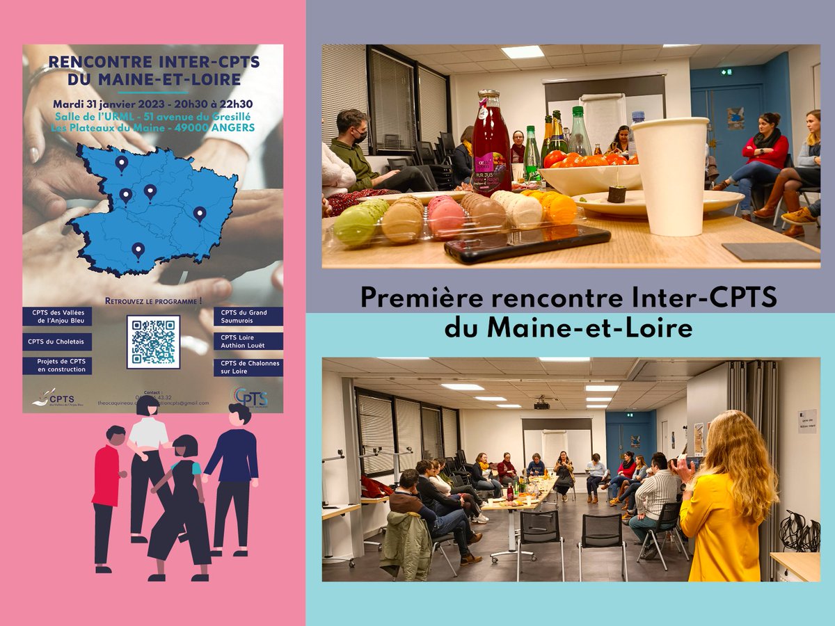 Hier soir, le 31 janvier 2023 se tenait la première rencontre des #CPTS du #MaineEtLoire - au programme : partage d'expérience entre CPTS expérimentées et CPTS en construction. Merci à tous votre bonne humeur et votre énergie de bon augure !