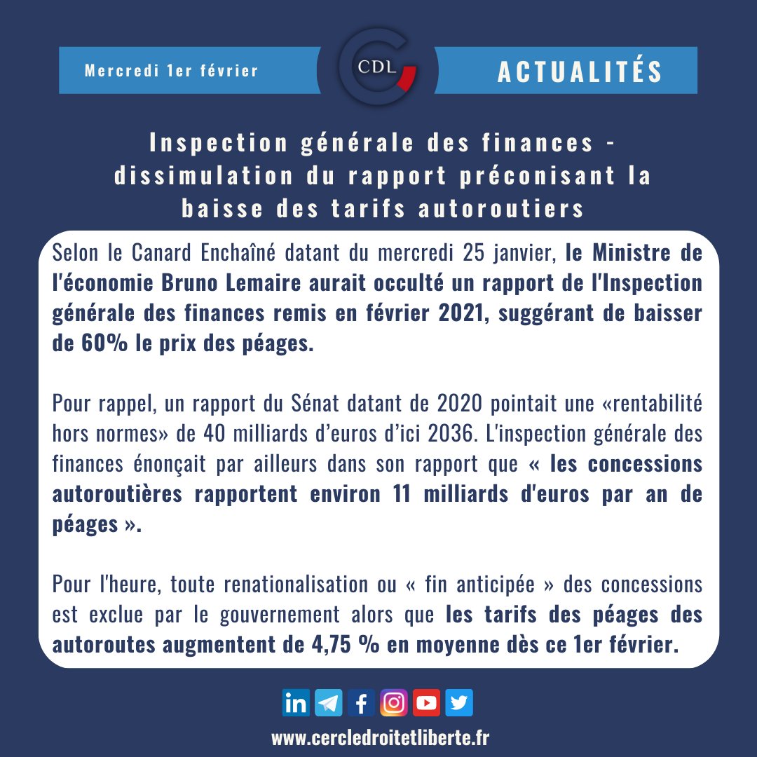 Retrouvez les actualités du jour vues par le Cercle Droit et Liberté
#cedh #etatcivil #genre #ministre #economie #peage #autoroute