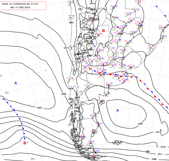 SMN_Argentina's tweet photo. 🤓Les compartimos nuestro análisis actual de la atmósfera a nivel de superficie: frente sobre la región central responsable de algunas tormentas, un anticiclón sobre el mar argentino genera viento norte en la Patagonia. ¿Conocían una "carta sinóptica"?
#MeteoDato ⛈⛅☁⚡💨 https://t.co/8I2BeWQD0A