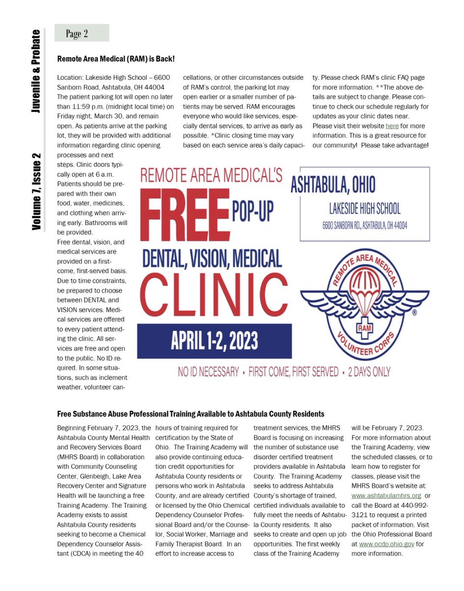 AshJuvProbCourt's tweet photo. You don’t want to skip over this newsletter!! 
✔️New Ashtabula County Probate Magistrate
✔️Details on the RAM Clinic
✔️Family Reaource Center Evaluation 

Reach out directly if you have any questions! https://t.co/8lhw3K6ZB4