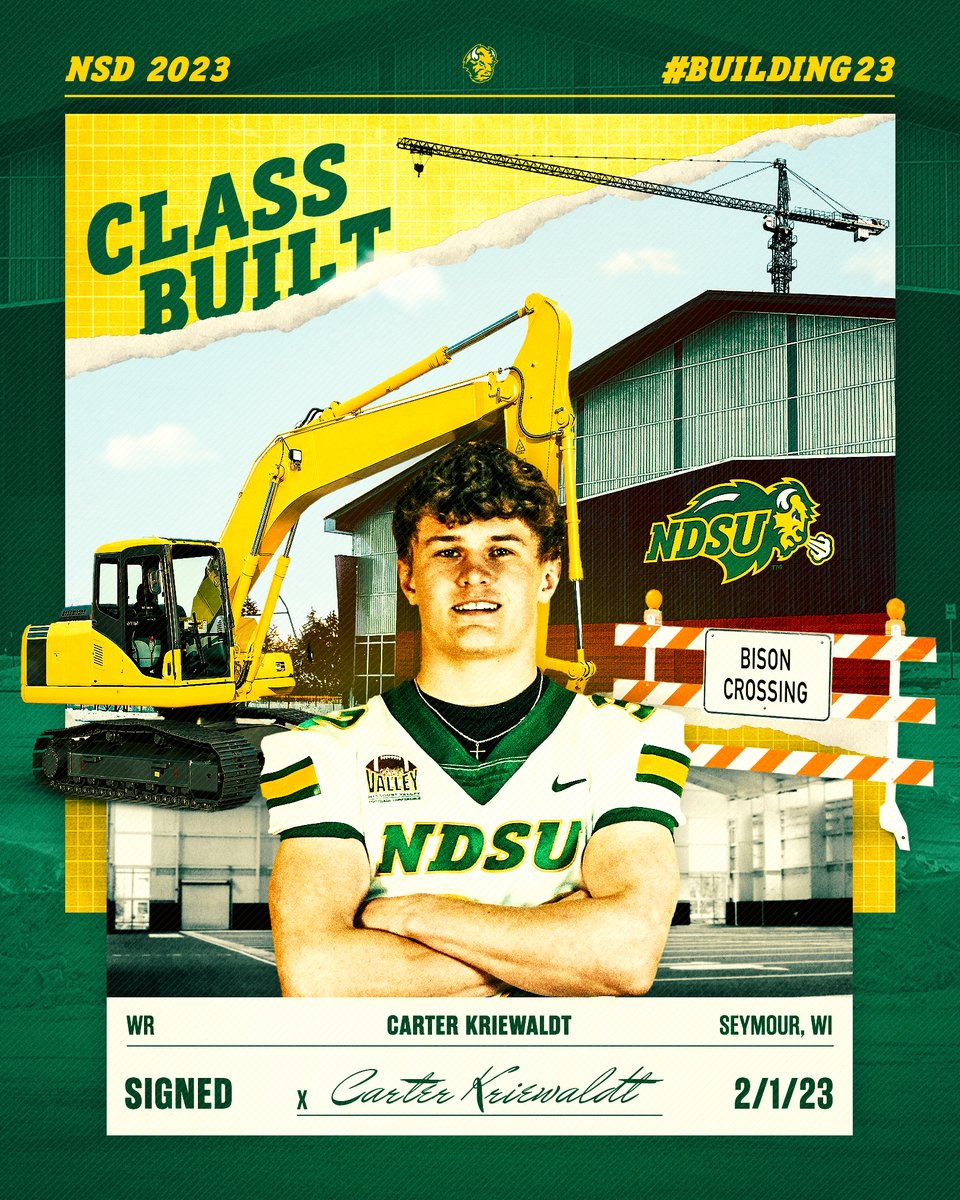 The Bison have signed Carter Kriewaldt, a 6-1, 185 wide receiver from Freedom High School in Wisconsin.

#Building23 | #NSD23 🤘