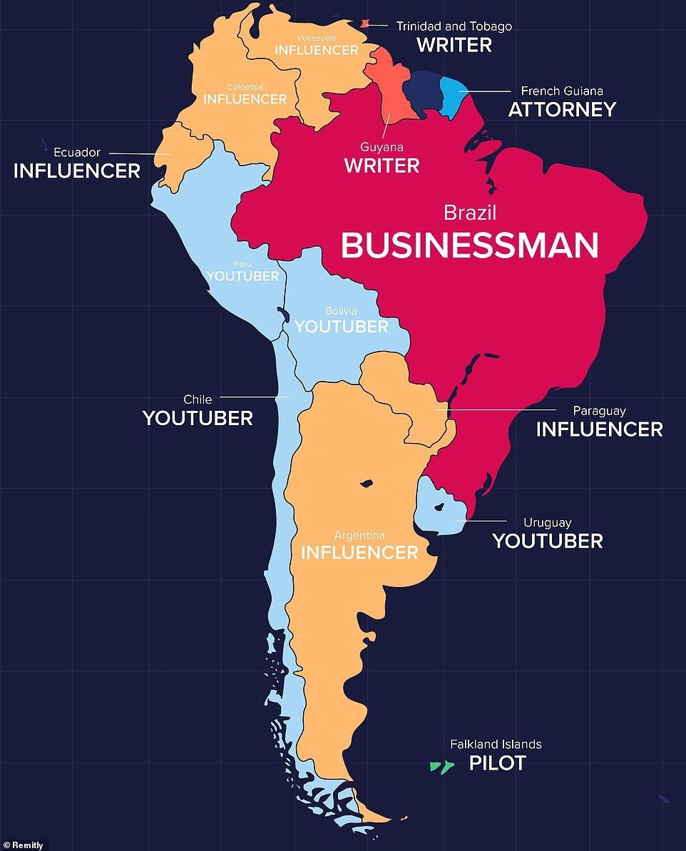 danielamercadom's tweet photo. Con base en los datos de búsqueda más frecuentes de Google, un estudio pudo determinar las profesiones más deseadas en cada país. En Colombia la “carrera” más deseada es la de influencer. 

Estos son los resultados de otros países: https://t.co/8ZDKDB1QQH
