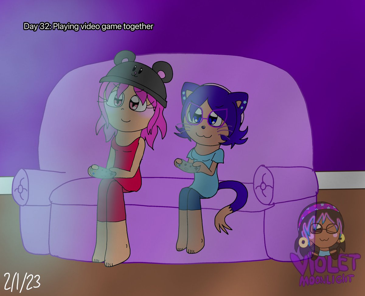 Day 32: Playing video games together 

Those girls are doing a game night 

(#AzariaReese #AzariaReesedraws #ThunderReese #Azaria_Art #Azaria_FC #violetmoonlight) 

#drawingpromptsinteractions 

#ScarfyandMittens #ScarfySpears #MittensSpears #playingvideogames #drawing