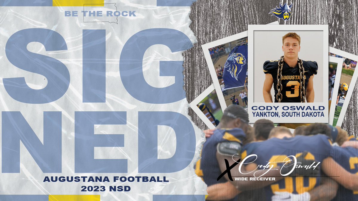 Augustana Football (@augiefb) on Twitter photo Welcome to the <a href="/GoAugie/">Augustana Vikings</a> family, Cody 🖊️
🗡️ WR
🗡️ 6-3 // 190
🗡️ Yankton, S.D.
🗡️ <a href="/Cody_oz23/">Cody Oswald</a>
Follow Along >> GoAugie.com/NSD2023
#BeTheRock | #BuildingChampions Welcome to the <a href="/GoAugie/">Augustana Vikings</a> family, Cody 🖊️
🗡️ WR
🗡️ 6-3 // 190
🗡️ Yankton, S.D.
🗡️ <a href="/Cody_oz23/">Cody Oswald</a>
Follow Along >> GoAugie.com/NSD2023
#BeTheRock | #BuildingChampions