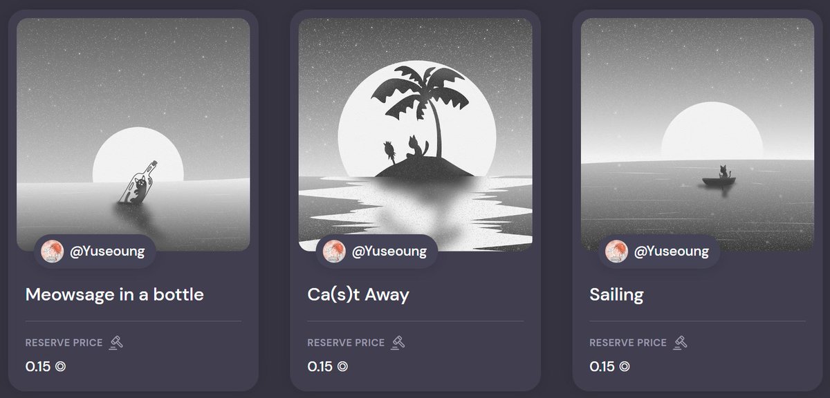 New Drop 🚨
on  <a href="/formfunction/">Formfunction</a>

Meow's Stories
- " Meowsage in a bottle "  
- " Ca(s)t Away "  
- " Sailing "  

All Reserve Price : 0.15 ◎ $SOL 

Link 🔗⬇️ below

#SolanaNFT #NFTCommumity #formfunction #Solana