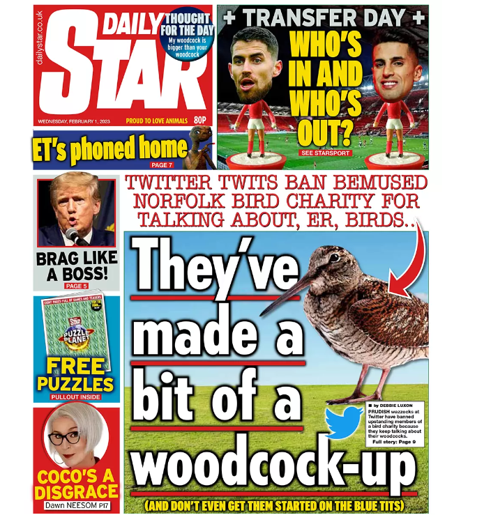 It's not every day that <a href="/_BTO/">BTO</a> makes the front page of the tabloids, and nice to see them so concerned about the status of the red-listed bird-that-cannot-be-named. To take part in this nice straightforward survey follow the link: bto.org/our-science/pr…