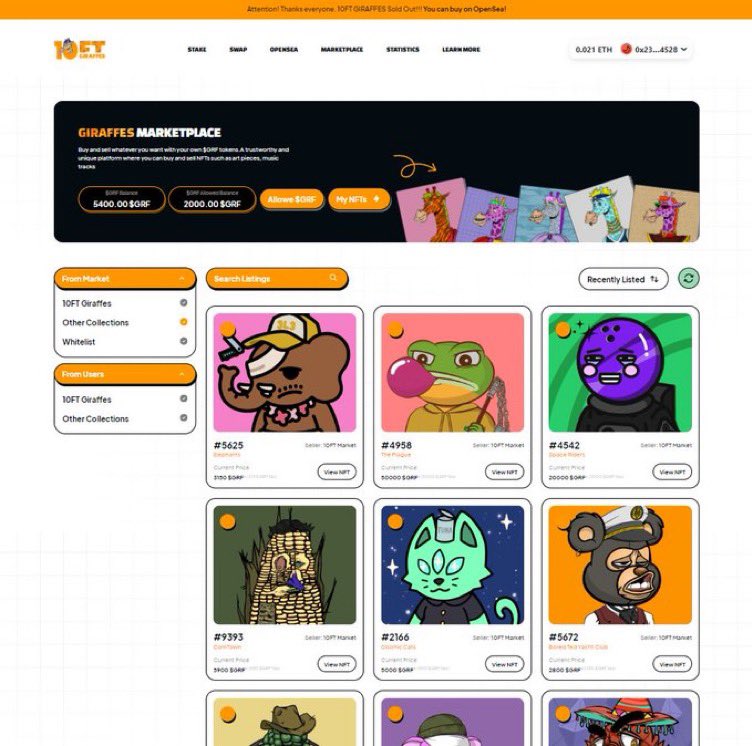 🎁 10FT Giraffes GRF Giveaway 🎁

Marketplace Live! 
Buy and sell whatever you want with your own $GRF tokens. We're giving away 2,000 GRF to celebrate! (2 winners)

TO ENTER:
1️⃣ Follow @10FTGIRAFFESNFT and <a href="/MerkatNFT/">OxMerkat</a>
2️⃣ Like &amp; RT
3️⃣ Tag 2 frens

Winner in 48hrs 🏆