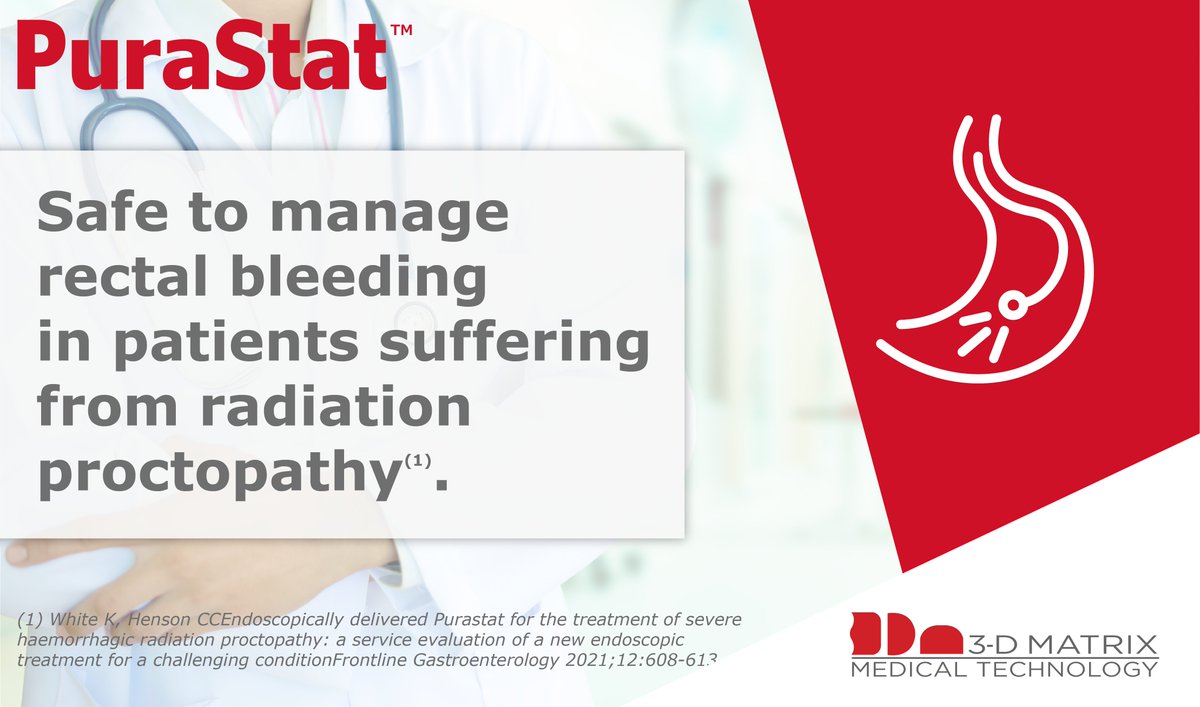 Patients suffering from #RadiationProctitis may experience #RectalBleeding. This study by Dr K. White and Dr C. Henson showed that #PuraStat improved rectal bleeding without any reported side effects. Read more about it here: hubs.li/Q01zzNV10
#purastat #rectalbleeding #RP