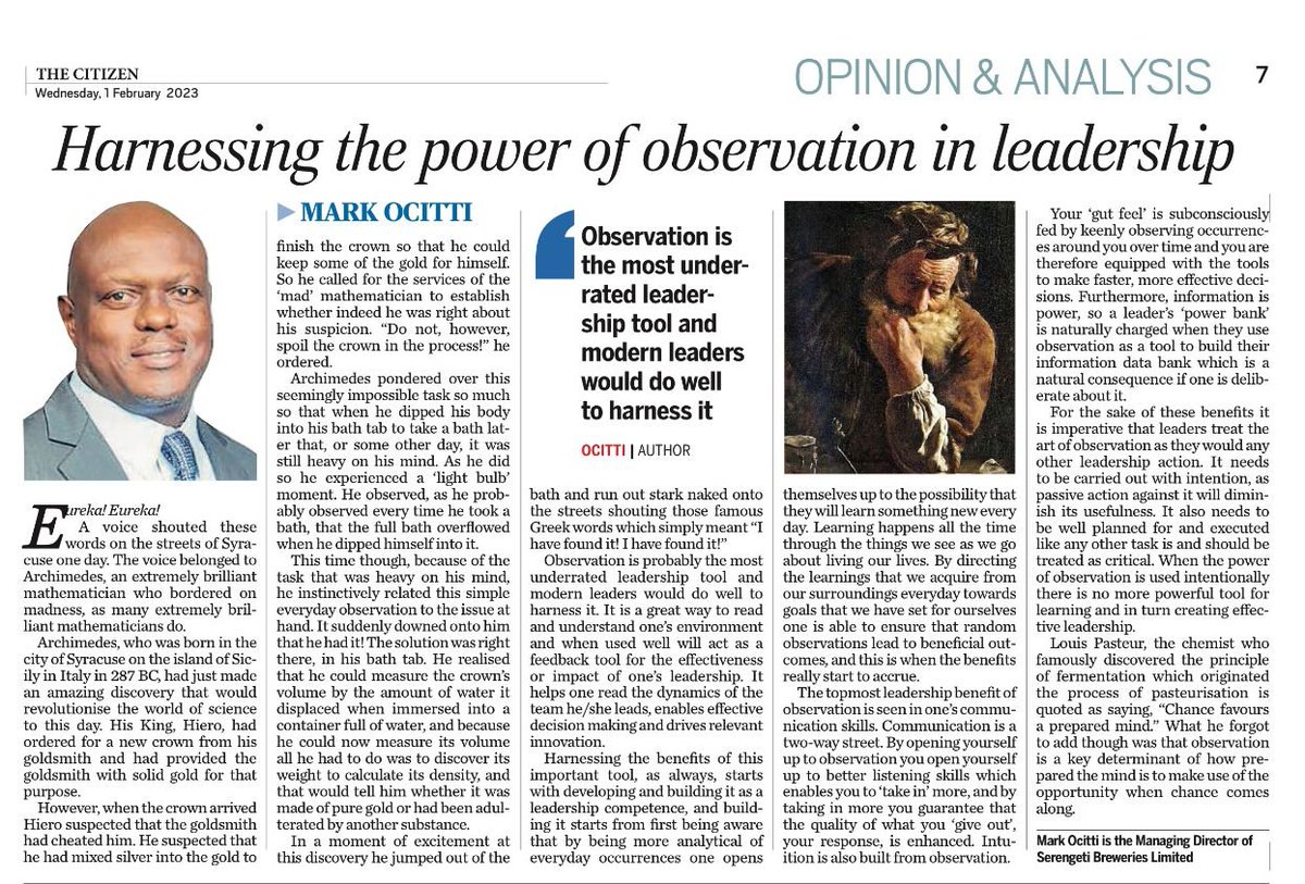 Harnessing the power of observation in leadership

thecitizen.co.tz/tanzania/oped/…