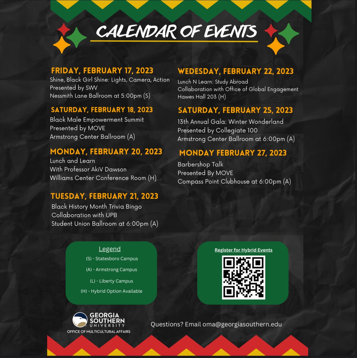 It's the first day of #BlackHistoryMonth and we are getting ready for a month packed with events! Our first event is tonight at 6 p.m. Join us at the Black Heritage Month Kickoff on the Statesboro Campus!