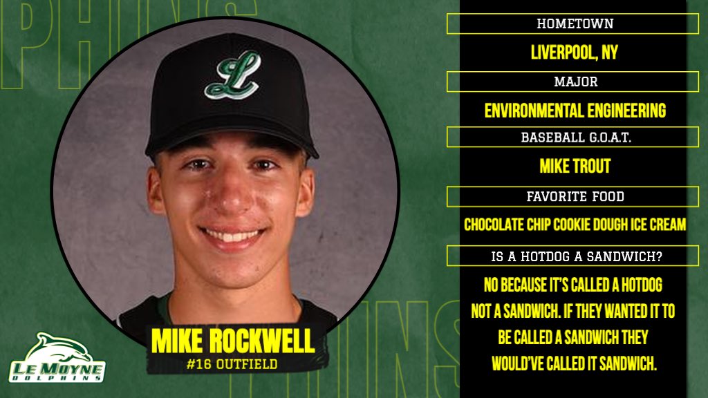 LeMoyneBaseball's tweet photo. There’s 1️⃣6️⃣ days until first pitch, so here’s freshman Mike Rockwell!
Check back each day to meet the rest of the guys ⚾️🐬 https://t.co/MeHNT6masE