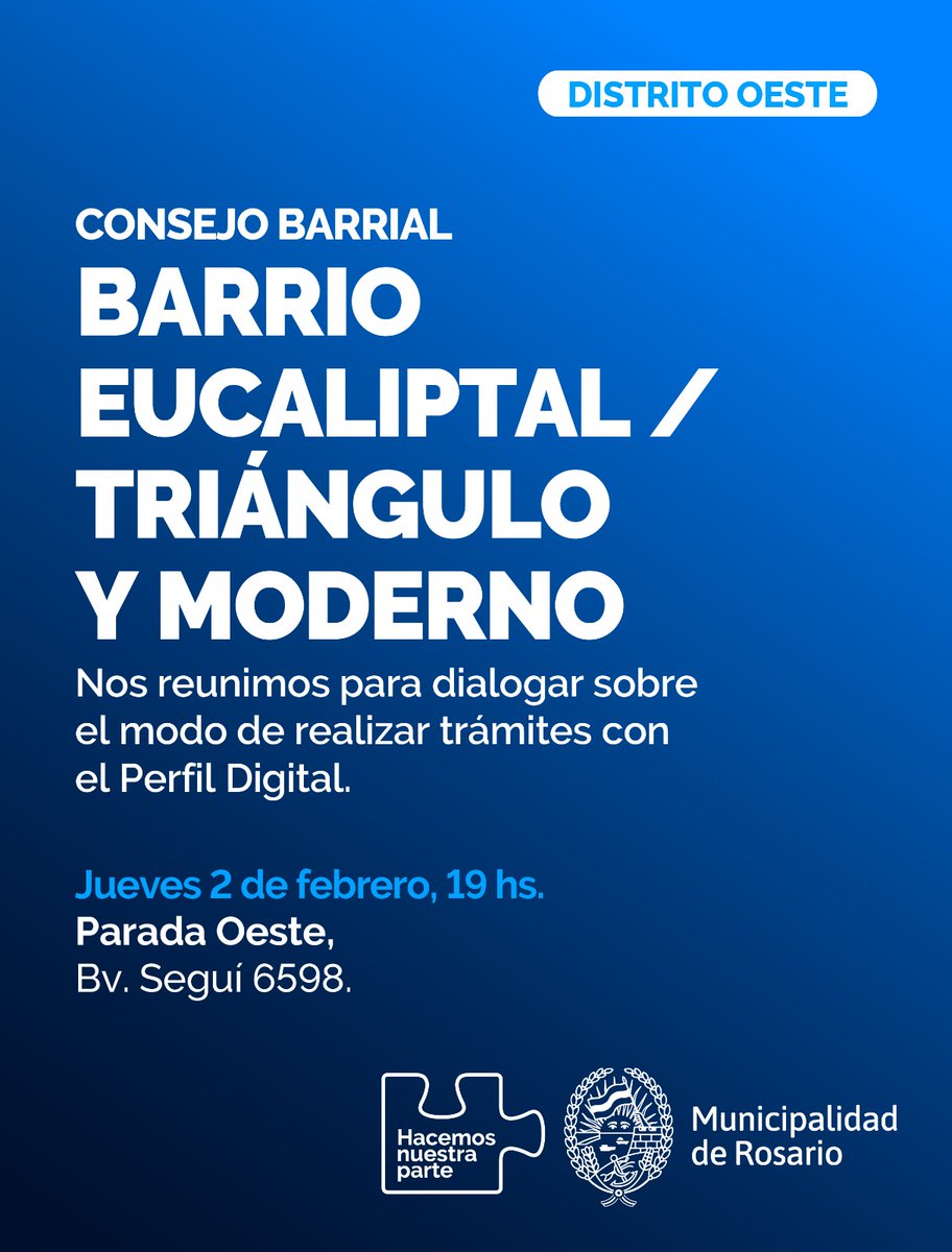 dgalloambrosis's tweet photo. UN CONSEJO PARA EXPLICAR

👉 En el día de mañana estaremos dialogando con vecinos y vecinas del barrio Eucaliptal/Triangulo y Moderno sobre como efectuar los diferentes tramites a través del #Perfildigital.

🗓 02/02
⏱ 19Hs
📍 Parada Oeste (Bv. Seguí 6598)

#HacemosNuestraParte https://t.co/HqZuDt7TkL
