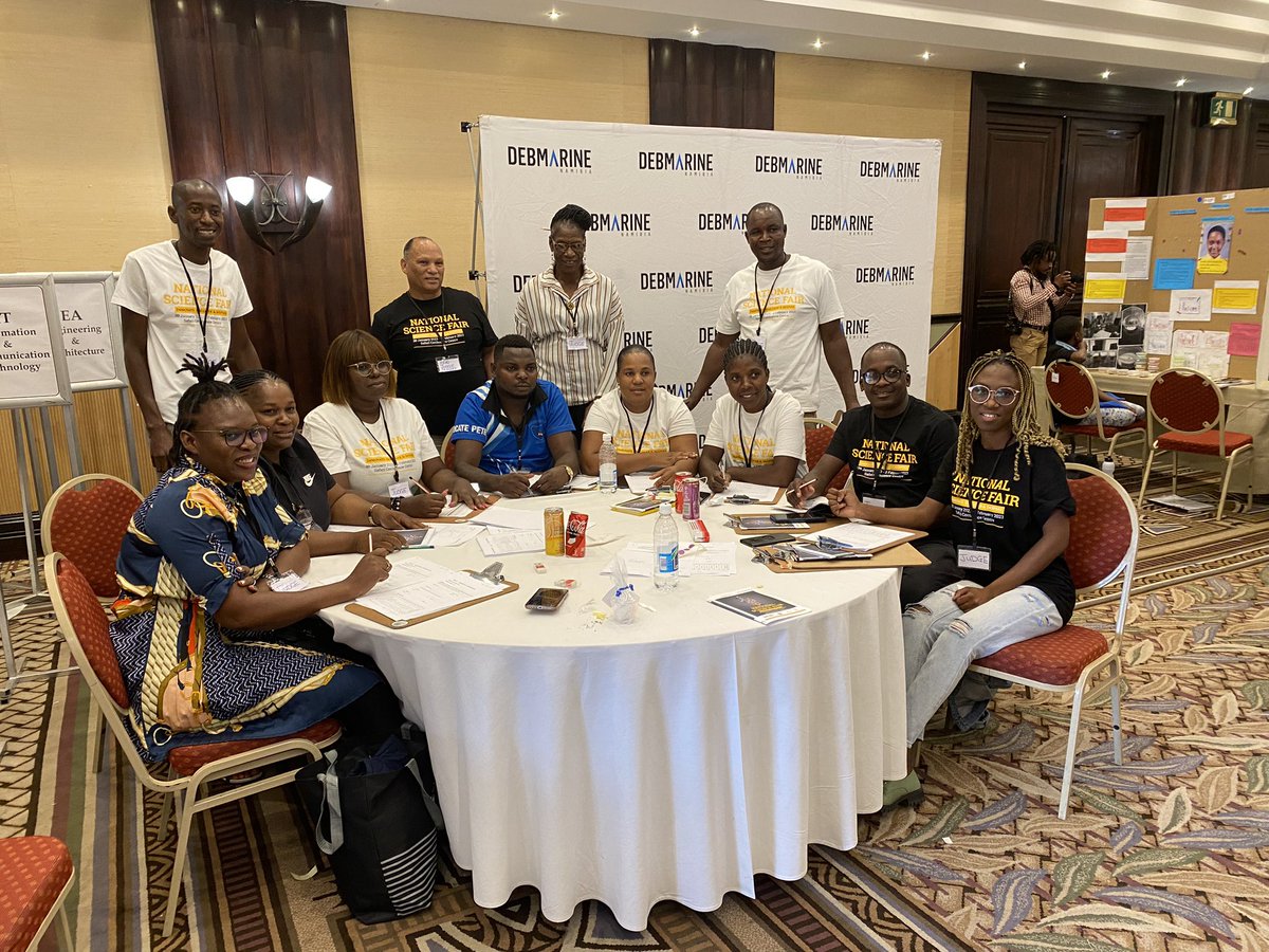 NCRST_Namibia's tweet photo. Day 3 | Meet some our Judges accompanied by Head Judge Mr Zony Swartz (standing, middle) #NationalScienceFair
#ncrst #debmarinenamibia #nationalsciencefair #MoEAC #namibianyoungscientists https://t.co/nt1FmXtDDu