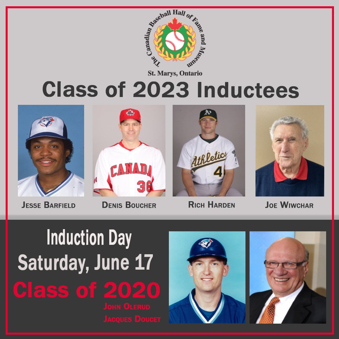 CDNBaseballHOF's tweet photo. Congratulations to our class of 2023 Inductees into the Canadian Baseball Hall of Fame and Museum.
Jesse Barfield
Denis Boucher
Rich Harden
Joe Wiwchar
The induction ceremony will be held June 17th.
https://t.co/mveUzCcknY https://t.co/X4WDgthvN8