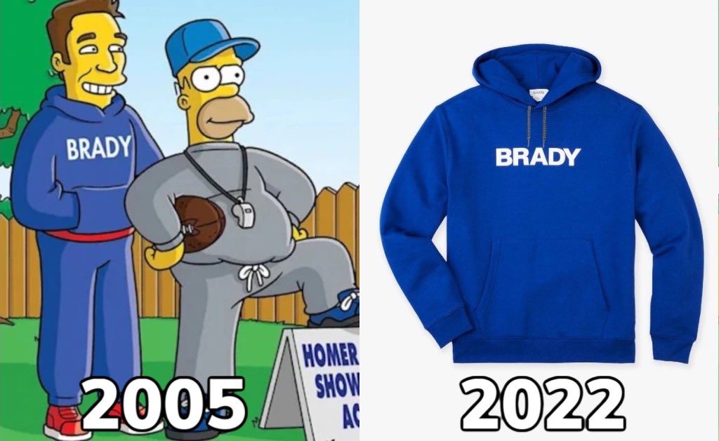 Thinking about how The Simpsons predicted Tom Brady’s hoodie design 17 years before it came out