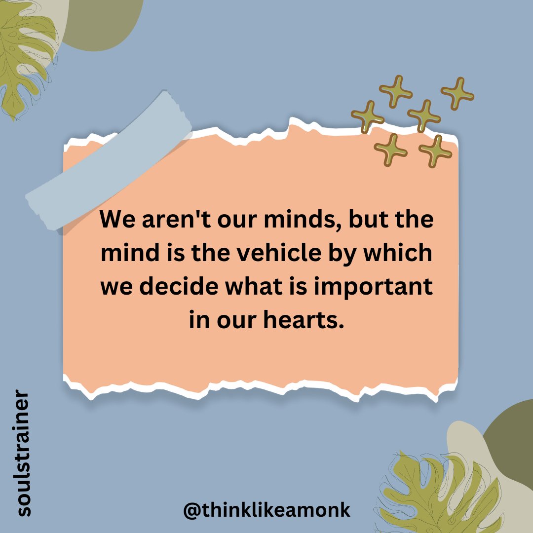 Soulstrainer1's tweet photo. "We aren't our minds, but the mind is the vehicle by which we decide what is important in our hearts." @JayShetty 

#soulstrainer #quotesdaily #wisdom #wordsofwisdom #letgo #livehappily #thinklikeamonk #jayshetty https://t.co/5XNxcgE4xz
