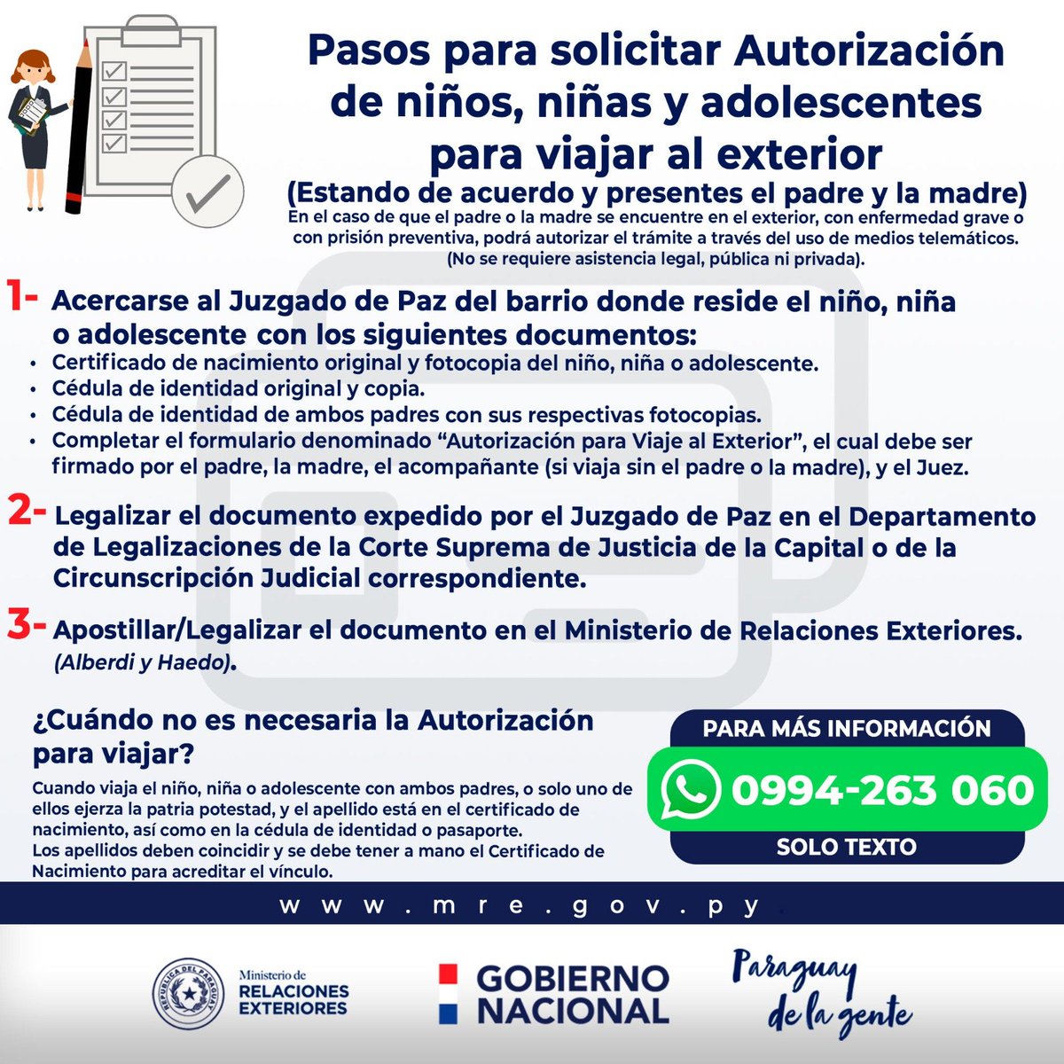 mreparaguay's tweet photo. 📌 El Ministerio de Relaciones Exteriores presenta esta información de interés. 👇
📃 Pasos para solicitar Autorización de niños, niñas y adolescentes para viajar al exterior. https://t.co/voMrsE9BJM