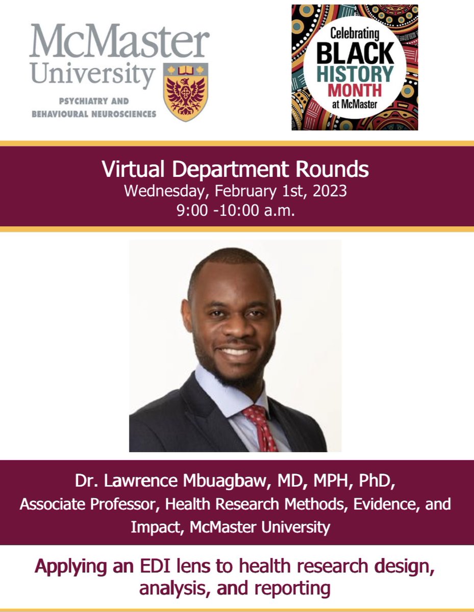 BHMatMac's tweet photo. Then at 4pm! @MacPsychiatry is kicking off #BHMatMAC with Dr. Lawrence's session on EDI! Check out these awesome deets! You can still register: https://t.co/Mw7eHvVmkt https://t.co/93XIwQp4m7