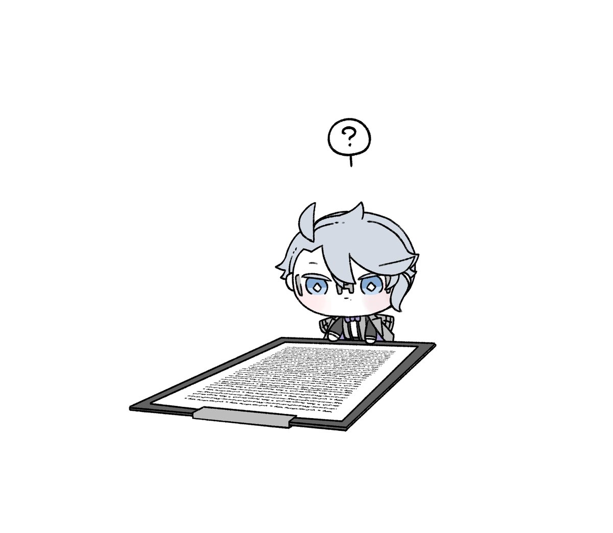 1boy spoken question mark ? male focus chibi solo blue eyes  illustration images