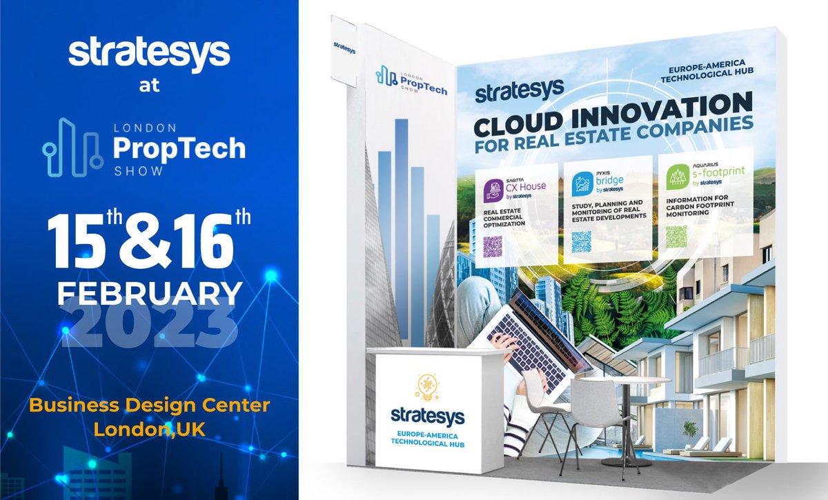 stratesysUSA's tweet photo. #StratesysSolutions #RealEstate #Finance #CX #Sustainability - STRATESYS will be present, next 15th and 16th February, at the London PropTech Show, presenting 3 innovative solutions that are part of our software constellations - More Info -> https://t.co/Bn5W8AMP7S https://t.co/2gr4NQ7354