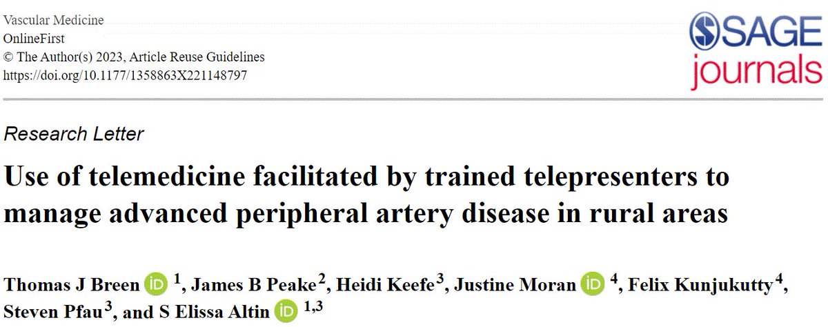 VascularMedicine (@vmj_svm) on Twitter photo Can we use #telemedicine to facilitate the management of advanced peripheral artery disease in rural areas?
Read about <a href="/sealtin1/">Elissa Altin</a> and colleagues' experience providing care to patients in rural New York. <a href="/YaleCardiology/">Yale Cardiology</a> #PADAwareness
ow.ly/cbZt50MEWsm Can we use #telemedicine to facilitate the management of advanced peripheral artery disease in rural areas?
Read about <a href="/sealtin1/">Elissa Altin</a> and colleagues' experience providing care to patients in rural New York. <a href="/YaleCardiology/">Yale Cardiology</a> #PADAwareness
ow.ly/cbZt50MEWsm