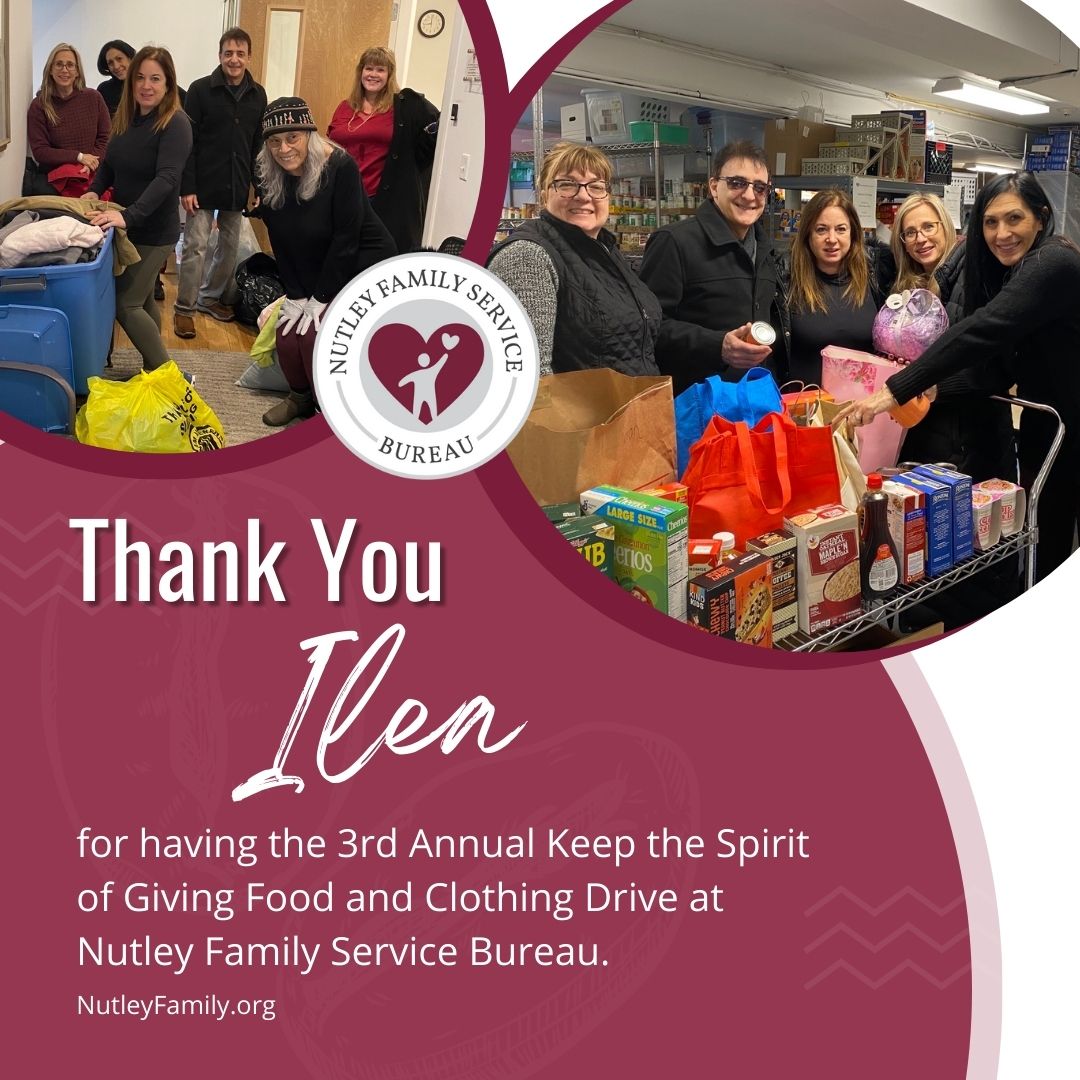 ILEA

Thank you, ILEA, for having the 3rd Annual Keep the Spirit of Giving Food and Clothing Drive at Nutley Family Service Bureau. We are grateful for your continued support and for helping the community in the spirit of giving. 

#fooddrive#spiritofgiving#thriftshop#foodpantry