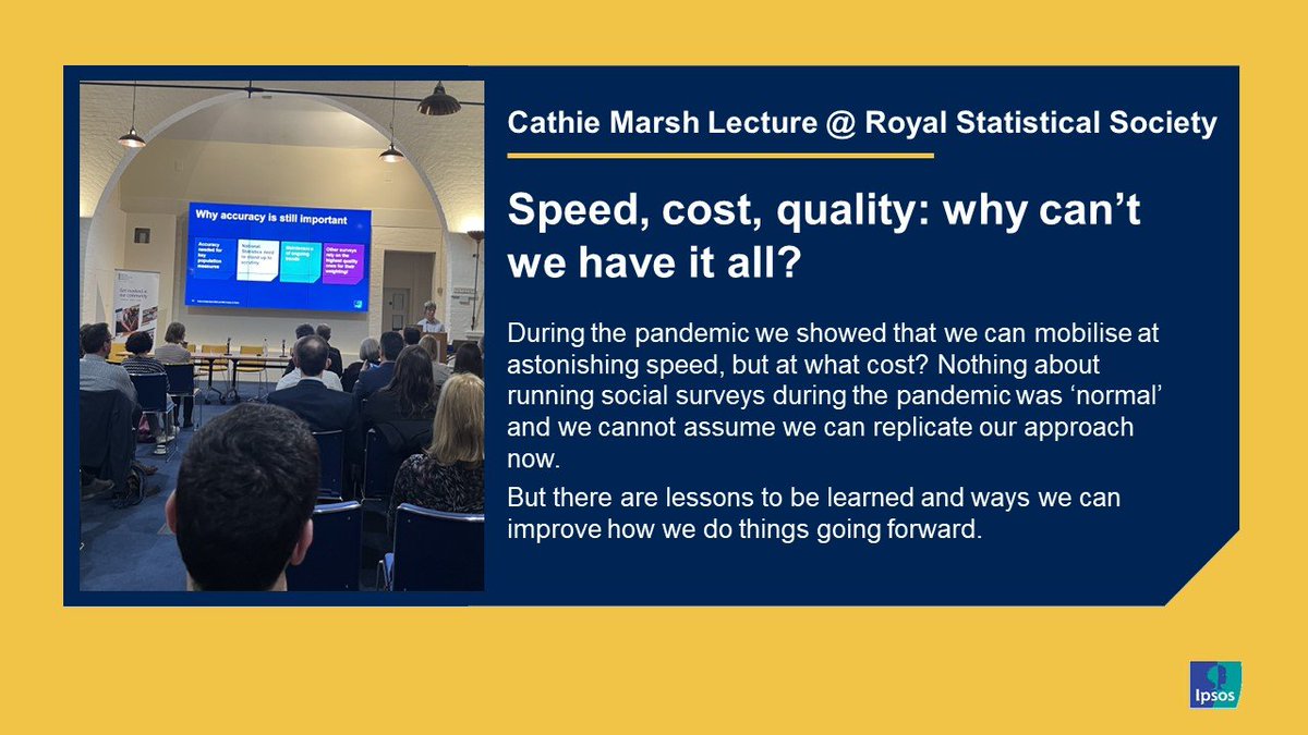 Thank you to <a href="/SocialStats_RSS/">RSS SocialStatistics</a> and <a href="/TheSRAOrg/">Social Research Assn</a> for the opportunity to present at the Cathie Marsh Lecture alongside @lau_wils and Andrew Phelps from <a href="/ONS/">Office for National Statistics (ONS)</a>, @GuyNatCen and Ed Dunn from @KantarPublic. I presented learnings from <a href="/ReactStudy/">REACT study</a> we did at <a href="/IpsosUK/">IpsosUK</a>. Some key takeouts for me: