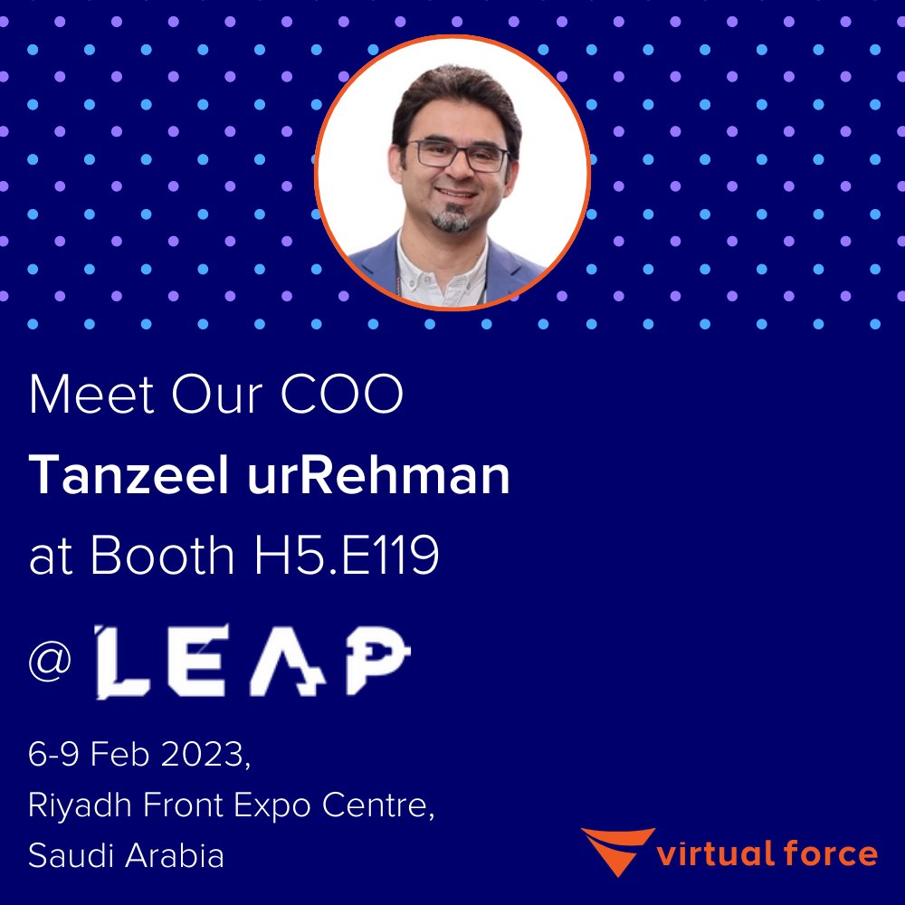 Our Co-Founder and COO, <a href="/TanzeelurRehman/">Tanzeel urRehman</a> will be at Booth H5.E119 at the LEAPandInnovate from 6 to 9 February 2023.

Come by our booth and let's discuss how technology can help you create an impact on the world. 

Be our guest by registering for free here:
bit.ly/VFGuestLEAP2023