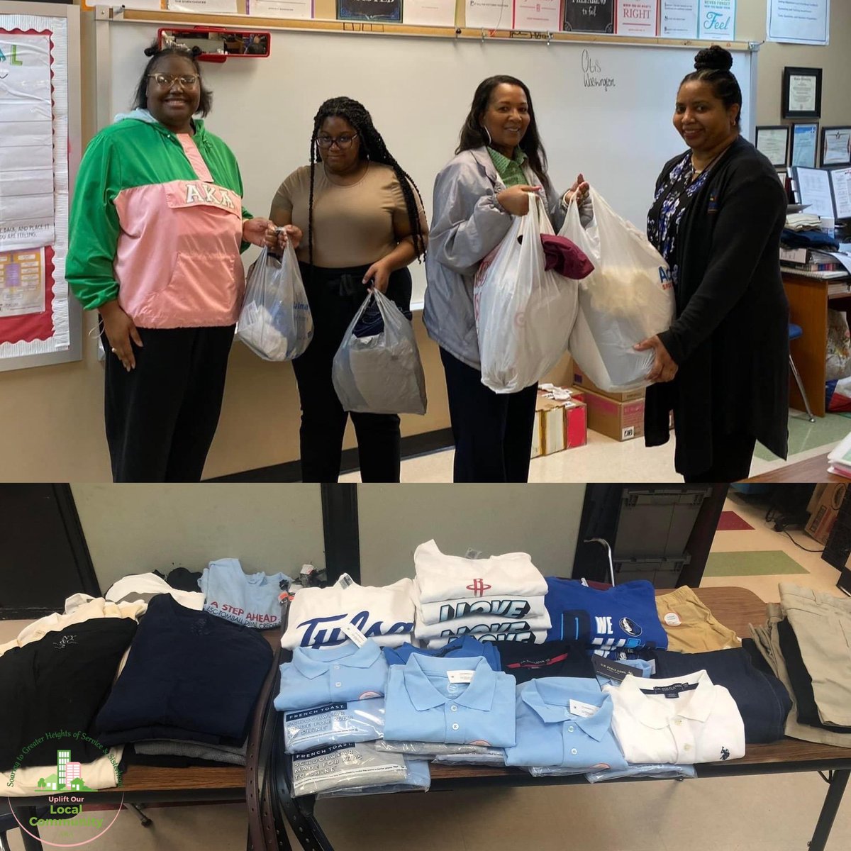 eto_aka's tweet photo. Epsilon Theta Omega Chapter donated new uniforms, college t-shirts, and belts to Communities In Schools of Southeast Texas at Port Arthur - Abraham Lincoln Middle School as part of our Uplift Our Local Community Initiative. #AKA1908 #UpliftOurLocalCommunity #WeAreSouthCentral https://t.co/wS8Lquk0B1