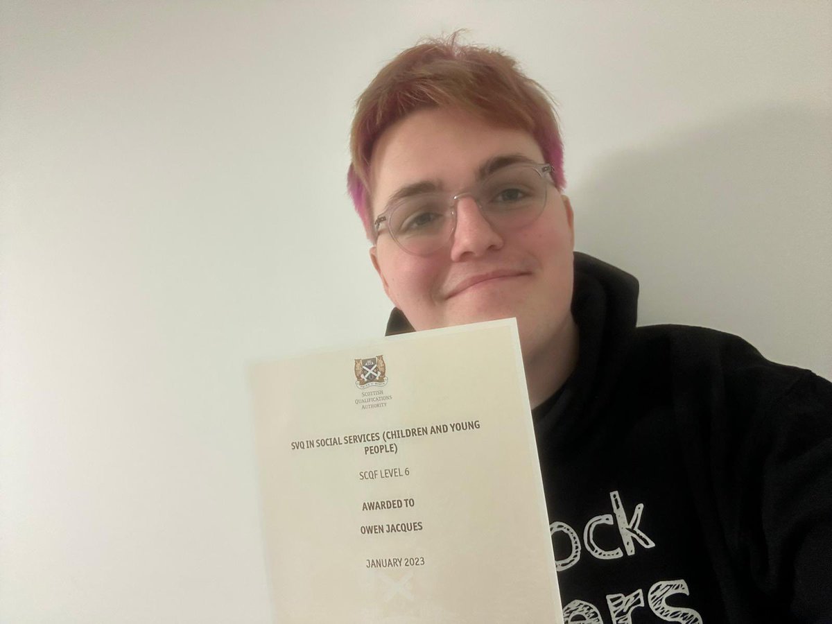 DandACYP's tweet photo. 3️⃣ Cheers for Owen-Kevin @AngusCouncil on completing his #CYP2 #SVQ. You’ve worked so hard to achieve this with the support of @Warddykes &amp; @dundee_angus who are all so pleased for you 🎉👏🎉👏🎉#inspiringsuccess @SQA https://t.co/129iTvlGOo