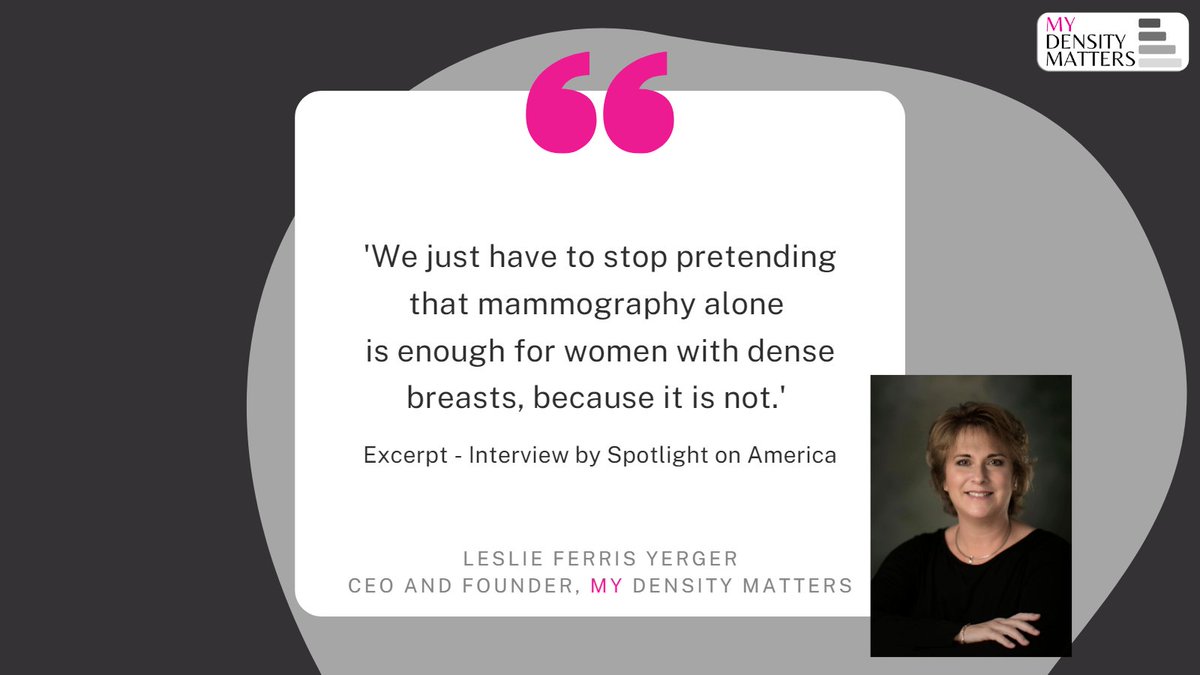 mydensitymatter's tweet photo. If your #mammogram report says you have dense breasts, you may need additional #breastcancer screening. Discuss results w/ your doctor; ask for more screening to find breast cancer early while still curable. @SOAInvestigates  @AndreaNej @jocefromthenews 
#mydensitymatters https://t.co/Y06s2MLjSi
