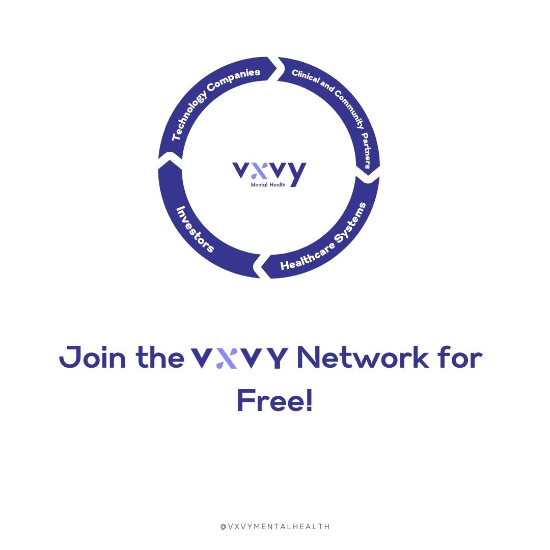 HealthVxvy's tweet photo. In addition to the benefits our network members receive, VXVY also provides a wide range of unique and customized services to support the development and deployment of mental health technologies. 

Click the link below to sign up today, free of charge! https://t.co/C4DB8QChsg https://t.co/yocG8ynLvp