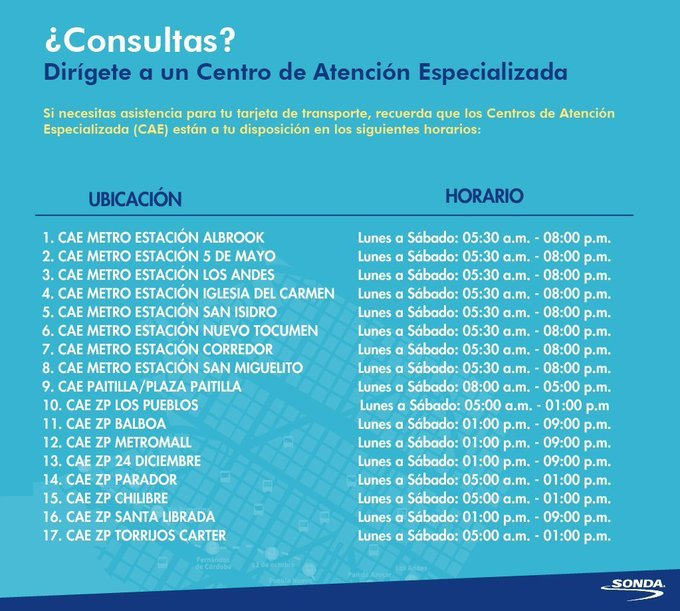 TarjetaMetrobus's tweet photo. ¿Necesitas apoyo con tu tarjeta del Metrobus?🧐 No te preocupes, nuestros compañeros en nuestros Centros de Atención Especializada, te ayudaran a resolver todas tus dudas #TitaTips #Panama #Verano2023 https://t.co/N05pHnBiVQ