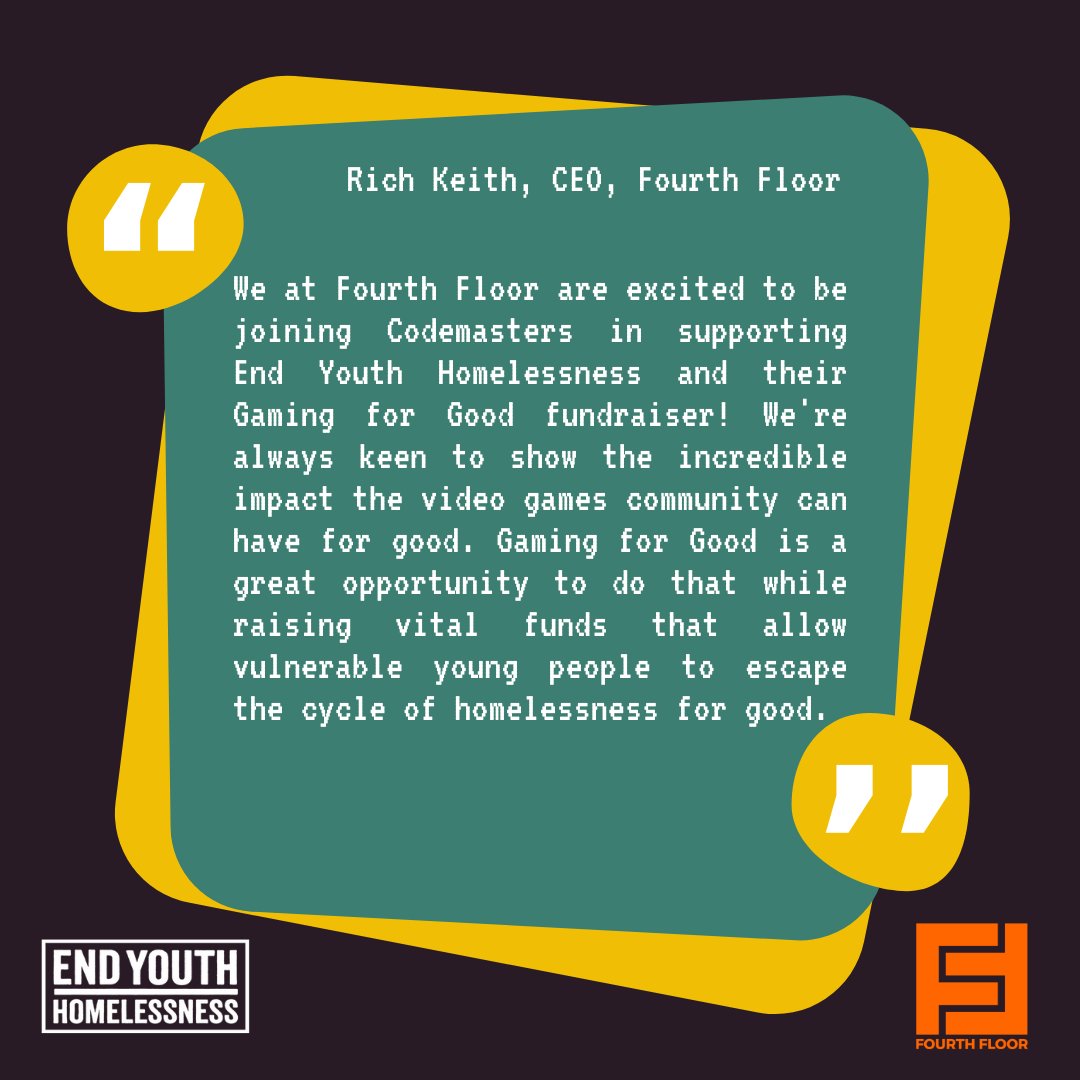 EveryYouthUK's tweet photo. A special thank you to the joint sponsors of #GamingForGood #FourthFloor 💛

We’re so excited to partner with you for our two-week gaming festival, raising vital funds to support vulnerable young people across the country! 👾

Sign up now to join in👉 https://t.co/GKLJEw7R2F https://t.co/dnROL9oZnF