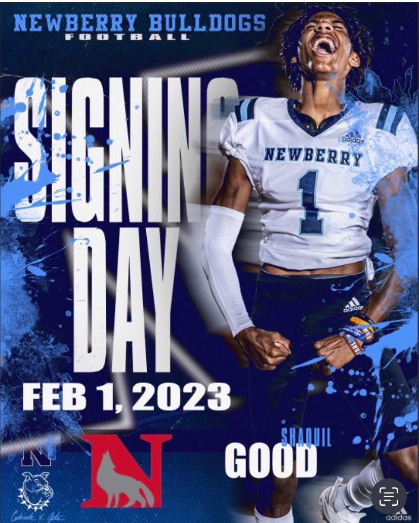 NewberryHS_FB's tweet photo. It’s SIGNING DAY, and we are proud to announce that @shaquilgood_ will be joining the Hometown team at @Newberry_FB. 

Shaquil will be signing today in the NHS Auditorium at 11:40am. Please feel free to come and join the support for his accomplishments! 🐶💙 https://t.co/pkwtWd3HDY