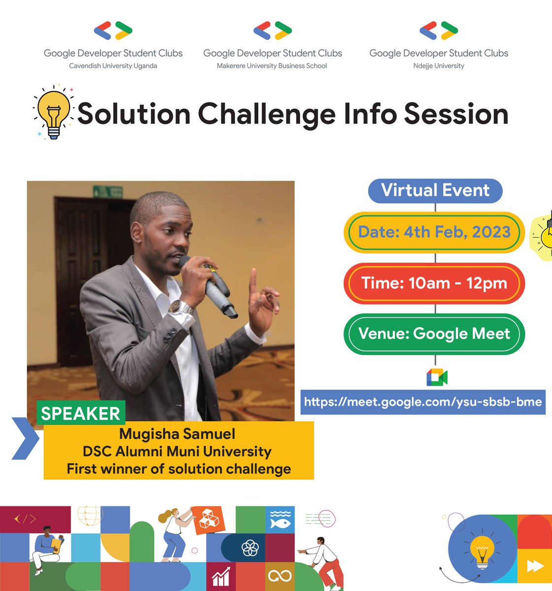 mubs_devs's tweet image. Meet our speakers!!!
We shall also be hosting the first ever winner of the global GDSC solution Challenge, Mugisha Samuel.
Dont miss to learn how they manage to beat hundreds of other communities!
#SolutionChallenge #googledevs