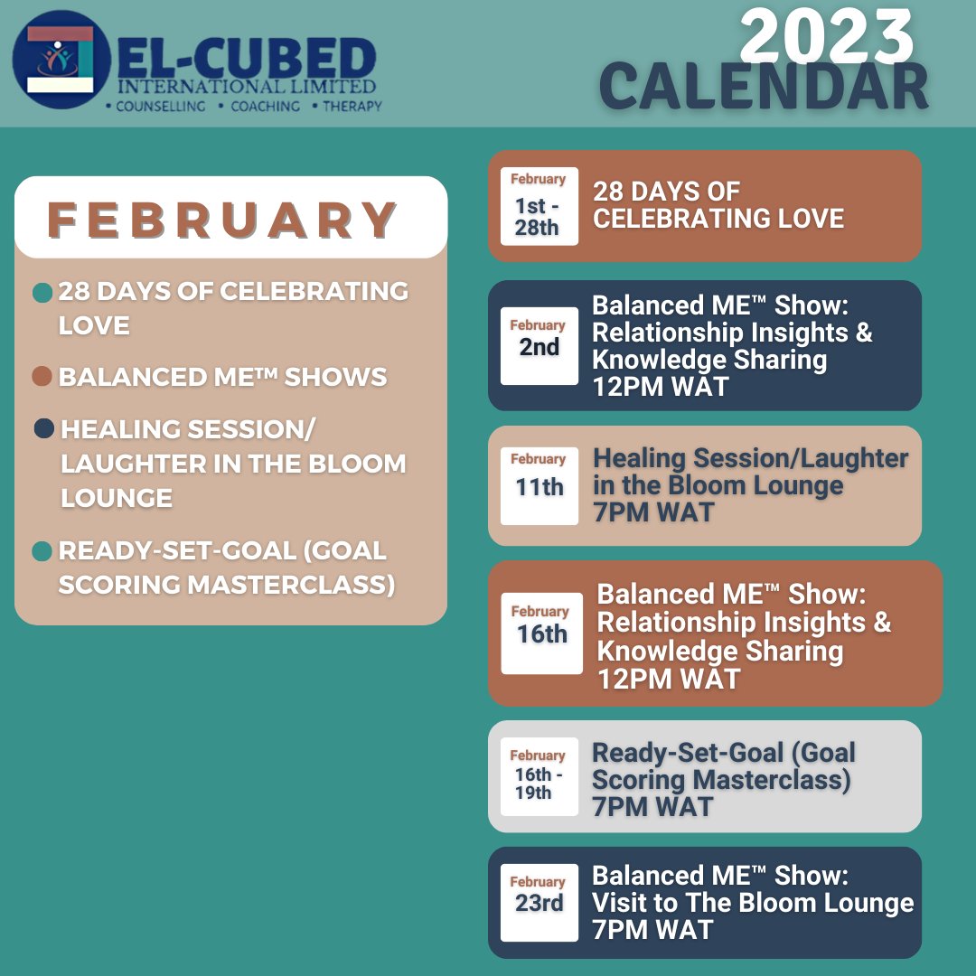 IAmAyoLawrence's tweet photo. Mark your calendar friends. We have lots of goodies for you this month of love!💖😎
#februaryschedule #lovemonth
#IamAyoOyinloyeLawrence
#QueenOfPremiumFamilyLifePractice
#TheTransformationalCoach
#family
#familylife
#balance
#clarity
#bliss
#individuals
#couples https://t.co/DJlHdzqpd8