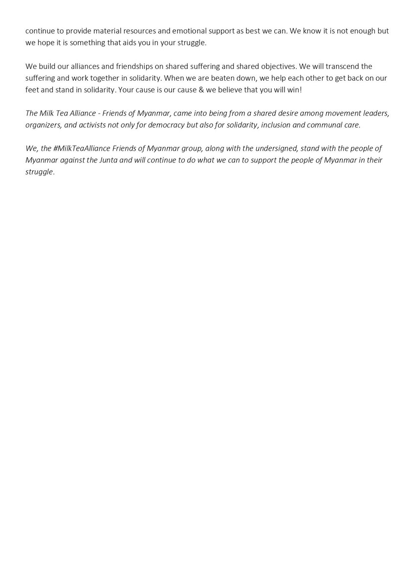 IID 🕊️⚖ (@iidonline) on Twitter photo IID with 119 indivs& 73 orgs endorse the #MilkTeaAlliance-Friends of Myanmar Statement on 2nd Commemoration of Peoples' Resistance vs Military's attempted Coup in #Myanmar: <a href="/ASEAN/">ASEAN</a>, <a href="/UN/">United Nations</a> urged to charge Myanmar junta accountable for crimes against humanity👉 drive.google.com/file/d/1u3ZvG-… IID with 119 indivs& 73 orgs endorse the #MilkTeaAlliance-Friends of Myanmar Statement on 2nd Commemoration of Peoples' Resistance vs Military's attempted Coup in #Myanmar: <a href="/ASEAN/">ASEAN</a>, <a href="/UN/">United Nations</a> urged to charge Myanmar junta accountable for crimes against humanity👉 drive.google.com/file/d/1u3ZvG-…