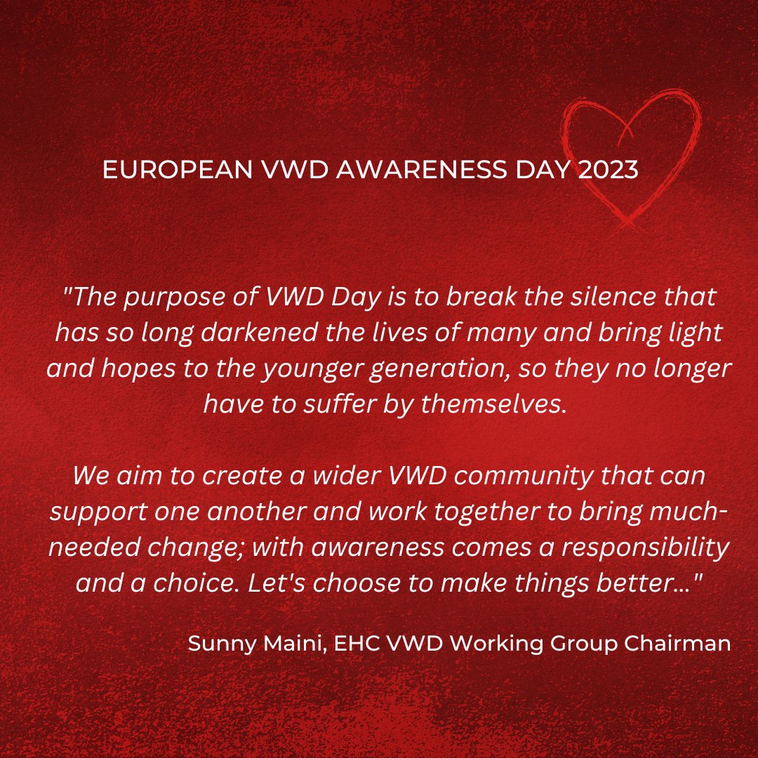 EHC_Haemophilia's tweet image. European VWD Awareness Day 2023!
EHC VWD Working Group members Statements. Honest and powerful.
#VWDday2023
Discover the project here: ehc.eu/vwd-awareness-…